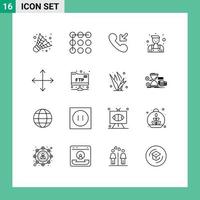 Pack of 16 creative Outlines of folder opposites incoming navigation arrows Editable Vector Design Elements