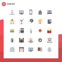 Mobile Interface Flat Color Set of 25 Pictograms of business heart android laptop tag Editable Vector Design Elements