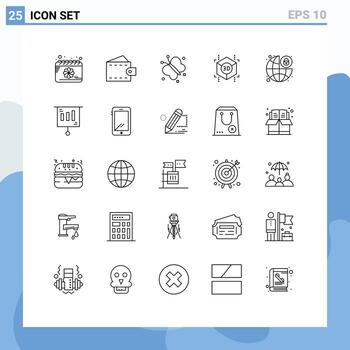 User Interface Pack of 25 Basic Lines of padlock global protection butterfly shape cube Editable Vector Design Elements