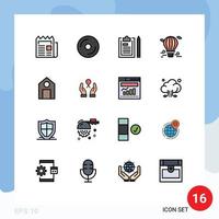 Pack of 16 Modern Flat Color Filled Lines Signs and Symbols for Web Print Media such as hot balloon media plan file Editable Creative Vector Design Elements