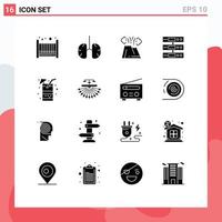 Modern Set of 16 Solid Glyphs Pictograph of files storage dangerous data disaster Editable Vector Design Elements