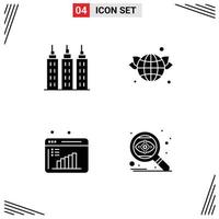 Universal Icon Symbols Group of 4 Modern Solid Glyphs of building data computation earth green search Editable Vector Design Elements