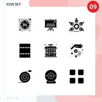 9 User Interface Solid Glyph Pack of modern Signs and Symbols of china architecture team minimize teamwork Editable Vector Design Elements