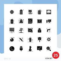 25 signos de glifos sólidos universales símbolos del estado del juguete de la ciudad edición de radio elementos de diseño vectorial editables vector