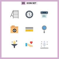 Group of 9 Flat Colors Signs and Symbols for credit business printer sync files Editable Vector Design Elements