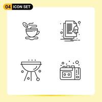 Stock Vector Icon Pack of 4 Line Signs and Symbols for tea bbq coffee notification food Editable Vector Design Elements