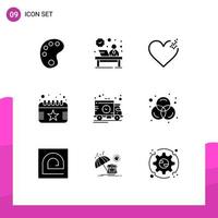 9 Universal Solid Glyphs Set for Web and Mobile Applications transport delivery heart date day Editable Vector Design Elements