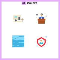 Set of 4 Vector Flat Icons on Grid for car water conference climate action Editable Vector Design Elements