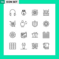 16 Thematic Vector Outlines and Editable Symbols of shopping cart man property home Editable Vector Design Elements