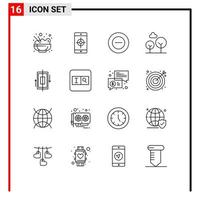 Set of 16 Vector Outlines on Grid for smartphone data add synchronization tree Editable Vector Design Elements