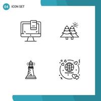 Set of 4 Modern UI Icons Symbols Signs for design house screen nature beach Editable Vector Design Elements