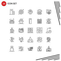 Group of 25 Modern Lines Set for storage organization chart gear diagram setting Editable Vector Design Elements