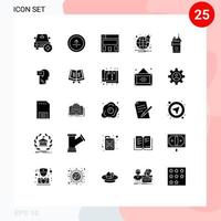 Mobile Interface Solid Glyph Set of 25 Pictograms of radio talkie ui walkie notification Editable Vector Design Elements