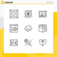 Group of 9 Outlines Signs and Symbols for safe programming country development coding Editable Vector Design Elements