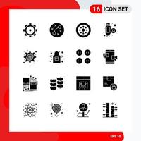 Group of 16 Solid Glyphs Signs and Symbols for apron hacker festival cyber crime extension Editable Vector Design Elements