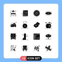 16 Universal Solid Glyph Signs Symbols of watch eye document view interface Editable Vector Design Elements