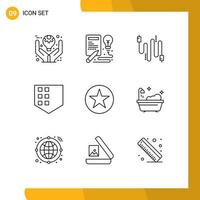 Universal Icon Symbols Group of 9 Modern Outlines of circle shield process security communication Editable Vector Design Elements