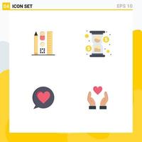 4 Flat Icon concept for Websites Mobile and Apps pen love online loading hand Editable Vector Design Elements