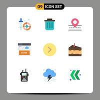 Pack of 9 Modern Flat Colors Signs and Symbols for Web Print Media such as sharing interface container map location Editable Vector Design Elements