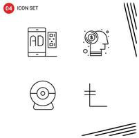 4 Thematic Vector Filledline Flat Colors and Editable Symbols of ad camera message currency security Editable Vector Design Elements