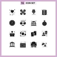 Paquete de glifos sólidos de interfaz de usuario de 16 de signos y símbolos modernos de elementos de diseño de vector editables para muebles de pasaporte de sillón de boleto de identificación