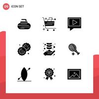 Group of 9 Modern Solid Glyphs Set for business growth cutter gift cookie baking Editable Vector Design Elements