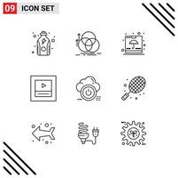 Group of 9 Modern Outlines Set for shutdown player geometry layout insurance Editable Vector Design Elements