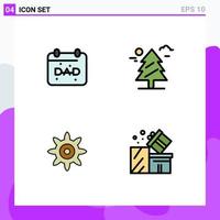 Set of 4 Vector Filledline Flat Colors on Grid for calendar gear fathers day weald box Editable Vector Design Elements