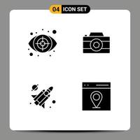 Pack of 4 Modern Solid Glyphs Signs and Symbols for Web Print Media such as crime missile target picture communication Editable Vector Design Elements