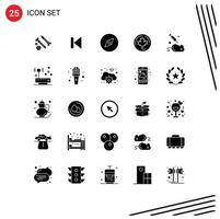 Pack of 25 Modern Solid Glyphs Signs and Symbols for Web Print Media such as experiment leaf media canada navigation Editable Vector Design Elements