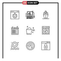 Modern Set of 9 Outlines and symbols such as web internet failure browser transport Editable Vector Design Elements