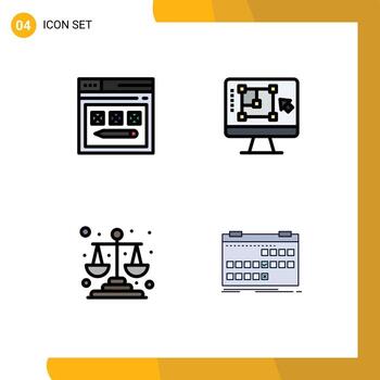 Editable Vector Line Pack of 4 Simple Filledline Flat Colors of internet increase website decrease justice Editable Vector Design Elements