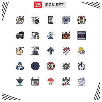 paquete de interfaz de usuario de 25 colores planos básicos de línea rellena de información de periodista datos móviles antivirus elementos de diseño vectorial editables vector