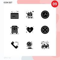 Pictogram Set of 9 Simple Solid Glyphs of sew love time key transport Editable Vector Design Elements