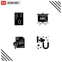 Solid Glyph Pack of 4 Universal Symbols of atm invention bag business heart lettering Editable Vector Design Elements