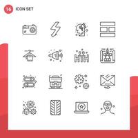 Modern Set of 16 Outlines Pictograph of service hanger plan layout editing Editable Vector Design Elements