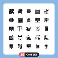 Mobile Interface Solid Glyph Set of 25 Pictograms of travel navigation education user engineer Editable Vector Design Elements