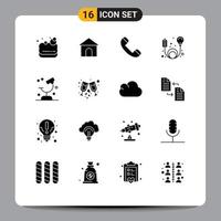 16 User Interface Solid Glyph Pack of modern Signs and Symbols of microscope biology contact energy cable Editable Vector Design Elements