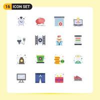 16 User Interface Flat Color Pack of modern Signs and Symbols of bulb solution speech laptop online Editable Pack of Creative Vector Design Elements