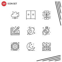 Set of 9 Vector Outlines on Grid for egg sketch ecommerce document architect Editable Vector Design Elements