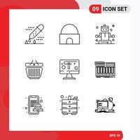 Pictogram Set of 9 Simple Outlines of computer shopping mosque retail wellness Editable Vector Design Elements