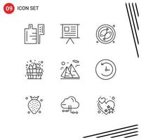 9 Universal Outlines Set for Web and Mobile Applications moon hiking camping mountain sauna Editable Vector Design Elements