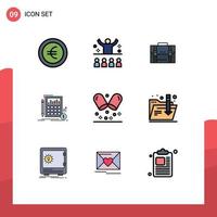 Universal Icon Symbols Group of 9 Modern Filledline Flat Colors of financial calculation briefcase suitcase marketing Editable Vector Design Elements