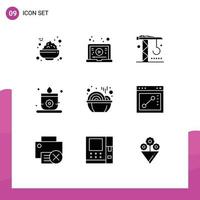 Mobile Interface Solid Glyph Set of 9 Pictograms of year new industry chinese sauna Editable Vector Design Elements