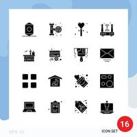 Group of 16 Solid Glyphs Signs and Symbols for wifi router celebration iot stick Editable Vector Design Elements