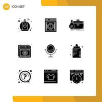 Group of 9 Modern Solid Glyphs Set for web shield briefcase protection portfolio Editable Vector Design Elements