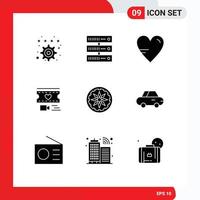 User Interface Pack of 9 Basic Solid Glyphs of country wedding heart love filam Editable Vector Design Elements