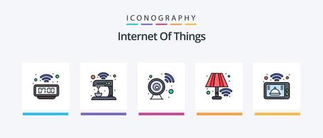 La línea de Internet de las cosas llenó el paquete de 5 iconos, incluido el mezclador. mirar. transporte. reloj inteligente. llamada. diseño de iconos creativos vector