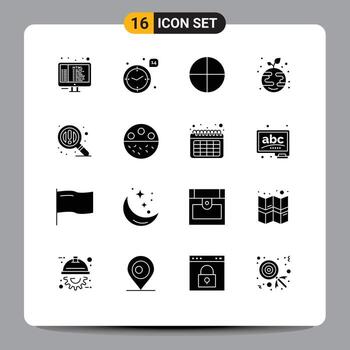 Set of 16 Vector Solid Glyphs on Grid for zoom find aspirin globe growth Editable Vector Design Elements