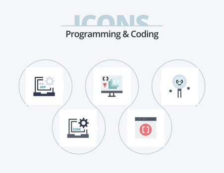 Programming And Coding Flat Icon Pack 5 Icon Design. development. coding. development. programming. develop vector